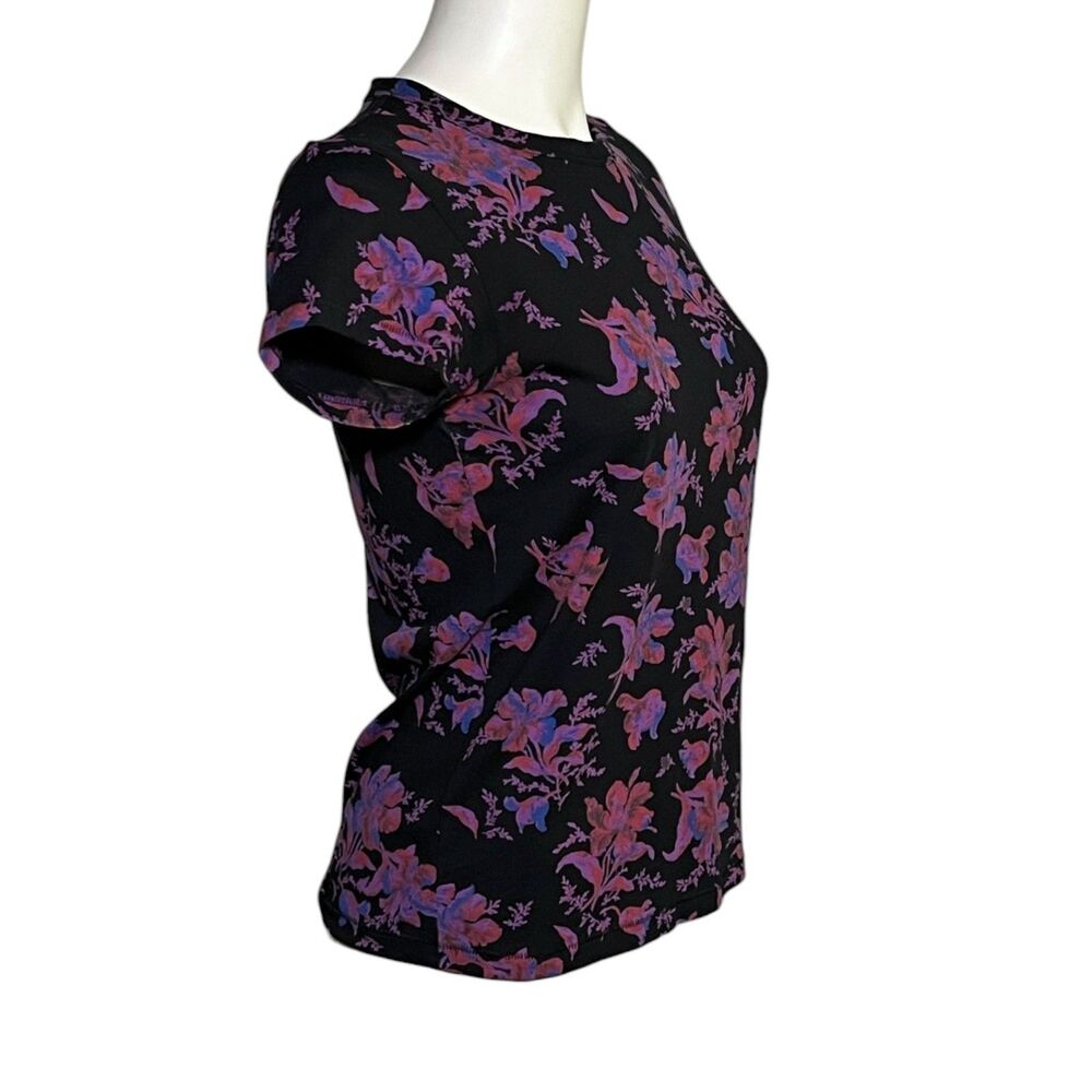rag & bone Floral T Shirt Women Small Black Pink Organic Cotton Crew Neck - Picture 4 of 9